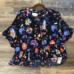 Anthropologie Black Floral Blouse